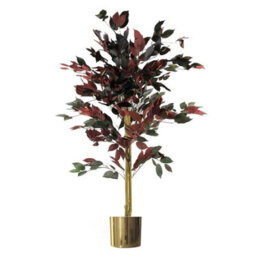 Leaf 120Cm (4Ft) Artificial Dark Red Green Ficus Plant - Gold Planter