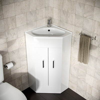 Nes Home Modern Corner Basin Sink 550 mm White Vanity Cabinet Floor Standing - image 1
