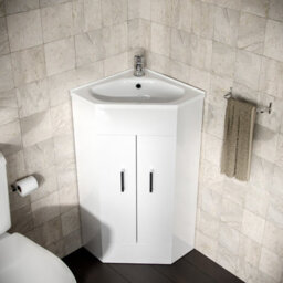 Nes Home Modern Corner Basin Sink 550 mm White Vanity Cabinet Floor Standing - thumbnail 1
