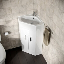 Nes Home Modern Corner Basin Sink 550 mm White Vanity Cabinet Floor Standing - thumbnail 2