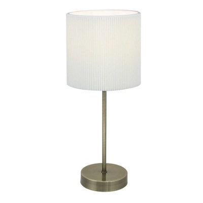 First Choice Lighting Antique Brass Stick Table Lamp With White Micropleat Shade - image 1