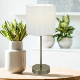 First Choice Lighting Antique Brass Stick Table Lamp With White Micropleat Shade - thumbnail 3