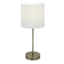 First Choice Lighting Antique Brass Stick Table Lamp With White Micropleat Shade