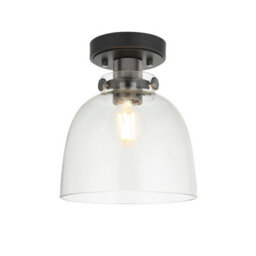 Luminosa Lighting Luminosa Alessandria Bowl Semi Flush Ceiling Light Smokey Grey Tinted Glass, Black Chrome Plate