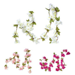 Homescapes Set Of 3 Cream, Cerise & Pink Artificial Blossom Flower Garlands, 5 Ft