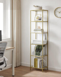 Songmics Glass Shelving Unit, 6 Level Book Organizer, Storage Rack, Glass, For Bathroom, Lounge, Bedroom, Workspace, Metallic Gold