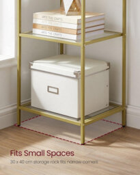 Songmics Glass Shelving Unit, 6 Level Book Organizer, Storage Rack, Glass, For Bathroom, Lounge, Bedroom, Workspace, Metallic Gold - thumbnail 5