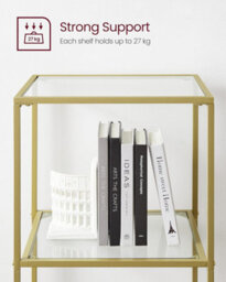 Songmics Glass Shelving Unit, 6 Level Book Organizer, Storage Rack, Glass, For Bathroom, Lounge, Bedroom, Workspace, Metallic Gold - thumbnail 4