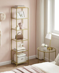 Songmics Glass Shelving Unit, 6 Level Book Organizer, Storage Rack, Glass, For Bathroom, Lounge, Bedroom, Workspace, Metallic Gold - thumbnail 3