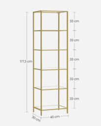 Songmics Glass Shelving Unit, 6 Level Book Organizer, Storage Rack, Glass, For Bathroom, Lounge, Bedroom, Workspace, Metallic Gold - thumbnail 2