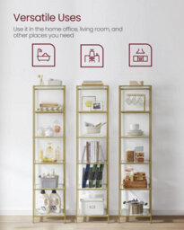 Songmics Glass Shelving Unit, 6 Level Book Organizer, Storage Rack, Glass, For Bathroom, Lounge, Bedroom, Workspace, Metallic Gold - thumbnail 8