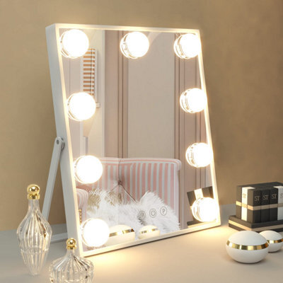 Compact Hollywood Makeup Mirror With 9 Led Bulbs, 25X30 Cm Vanity Mirror, Smart Touch Control, 3 Light Modes, Gloss White