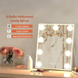 Compact Hollywood Makeup Mirror With 9 Led Bulbs, 25X30 Cm Vanity Mirror, Smart Touch Control, 3 Light Modes, Gloss White - thumbnail 5
