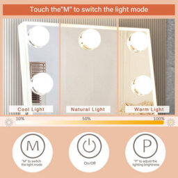 Compact Hollywood Makeup Mirror With 9 Led Bulbs, 25X30 Cm Vanity Mirror, Smart Touch Control, 3 Light Modes, Gloss White - thumbnail 3