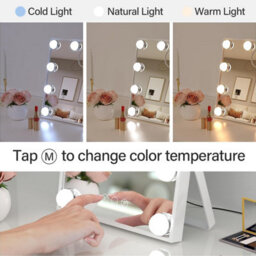 Compact Hollywood Makeup Mirror With 9 Led Bulbs, 25X30 Cm Vanity Mirror, Smart Touch Control, 3 Light Modes, Gloss White - thumbnail 4