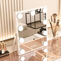 Compact Hollywood Makeup Mirror With 9 Led Bulbs, 25X30 Cm Vanity Mirror, Smart Touch Control, 3 Light Modes, Gloss White - thumbnail 9