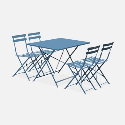 Sweeek - 4-Seater Folding Metal Bistro Garden Table Emilia Grey Blue 110X70X71 Cm - image 1