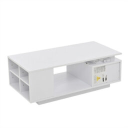 Abrihome High Gloss Coffee Table With Open Storage, 1 Drawer, Led Lights, Sofa Side Table, Coffee End Table For Living Room, Office, White - thumbnail 9
