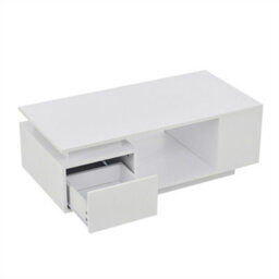 Abrihome High Gloss Coffee Table With Open Storage, 1 Drawer, Led Lights, Sofa Side Table, Coffee End Table For Living Room, Office, White - thumbnail 7