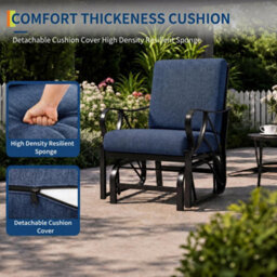 Outdoor Patio Glider Chair, Removable Water Resistant Cushions, Silent Gliding Motion For Garden Porch Balcony, Blue - thumbnail 2