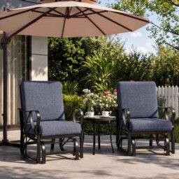 Outdoor Patio Glider Chair, Removable Water Resistant Cushions, Silent Gliding Motion For Garden Porch Balcony, Blue - thumbnail 3