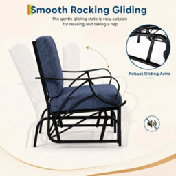Outdoor Patio Glider Chair, Removable Water Resistant Cushions, Silent Gliding Motion For Garden Porch Balcony, Blue - thumbnail 7
