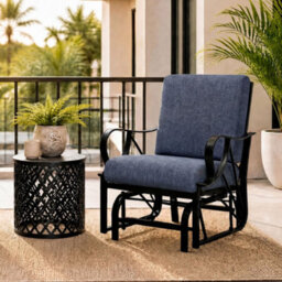 Outdoor Patio Glider Chair, Removable Water Resistant Cushions, Silent Gliding Motion For Garden Porch Balcony, Blue - thumbnail 4