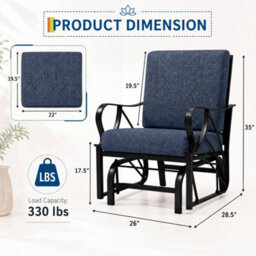 Outdoor Patio Glider Chair, Removable Water Resistant Cushions, Silent Gliding Motion For Garden Porch Balcony, Blue - thumbnail 8