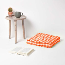 Homescapes Orange Block Check Cotton Gingham Floor Cushion, 50 X 50 Cm - thumbnail 2