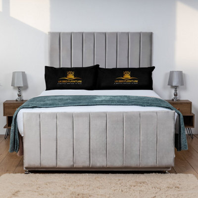 UKBEDFURNITURE Hampton Silver Plush  Divan Bed Base With 26 Inch Headboard & 10 Inch Orthopaedic Mattress - No Storage - image 1