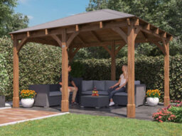 Dunster House Wooden Gazebo Leviathan 4M X 3M Heavy Duty With Roof Shingles