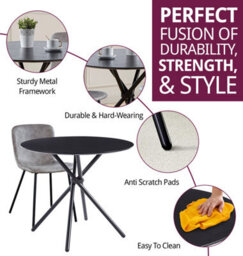 Hallowood Furniture Cullompton Small Black Round Dining Table 90Cm With 4 Taupe Leather Effect Chairs - thumbnail 2