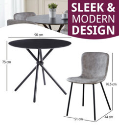 Hallowood Furniture Cullompton Small Black Round Dining Table 90Cm With 4 Taupe Leather Effect Chairs - thumbnail 3
