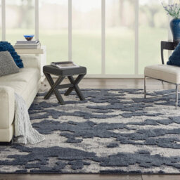 Blue Grey Abstract Modern Easy To Clean Rug For Bedroom & Living Room-160Cm X 221Cm - thumbnail 1