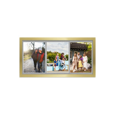 AK Frames 16X8 Dark Grey Sleek Multi Photo Frame With Silver Mount - Holds 3 Apertures (3X) 7X5 Photos - image 1