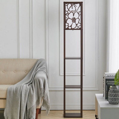 Darphe Multifunctional Carved Floor Lamp With Wooden Shelf, Walnut,160Cm - image 1