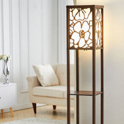 Darphe Multifunctional Carved Floor Lamp With Wooden Shelf, Walnut,160Cm - thumbnail 2