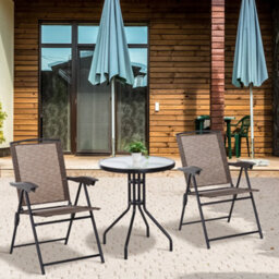 Outsunny Patio Bistro Set Folding Chairs Garden Coffee Table For Balcony Brown - thumbnail 1