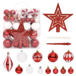 Berkfield 64 Piece Christmas Bauble Set Red And White - thumbnail 1