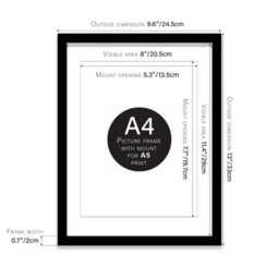 A4 Black Picture Frame With Mount For A5 (14.8 X 21Cm - 5.8 X 8.3In) Poster, Photo, Artwork, Or Print. - thumbnail 2