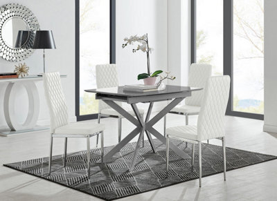 Furniturebox Uk Lira 100Cm Grey Metal Extending Dining Table & 4 White Milan Chrome Leg Chairs - image 1