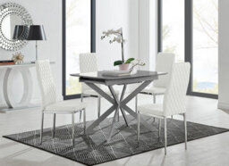 Furniturebox Uk Lira 100Cm Grey Metal Extending Dining Table & 4 White Milan Chrome Leg Chairs - thumbnail 1