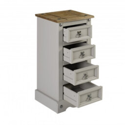 Mercers Furniture Corona Grey Wax Narrow 4 Drawer Bedside Cabinet Chest Table Solid Wood Pine Wooden With Mexican Styling - thumbnail 2
