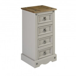 Mercers Furniture Corona Grey Wax Narrow 4 Drawer Bedside Cabinet Chest Table Solid Wood Pine Wooden With Mexican Styling - thumbnail 1