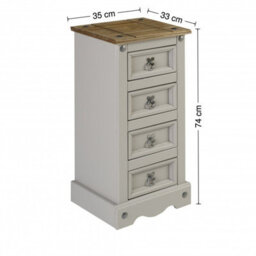 Mercers Furniture Corona Grey Wax Narrow 4 Drawer Bedside Cabinet Chest Table Solid Wood Pine Wooden With Mexican Styling - thumbnail 4