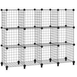 Interlocking Storage Unit 12 Cube Diy Wire Grid Bookcase Black Multifunctional - thumbnail 3