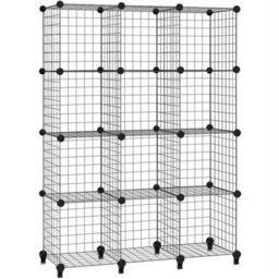 Interlocking Storage Unit 12 Cube Diy Wire Grid Bookcase Black Multifunctional - thumbnail 2