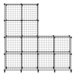 Interlocking Storage Unit 12 Cube Diy Wire Grid Bookcase Black Multifunctional - thumbnail 1