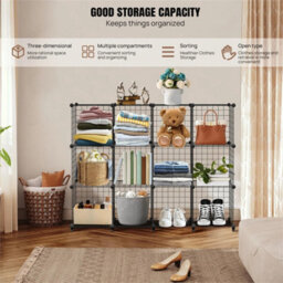 Interlocking Storage Unit 12 Cube Diy Wire Grid Bookcase Black Multifunctional - thumbnail 5