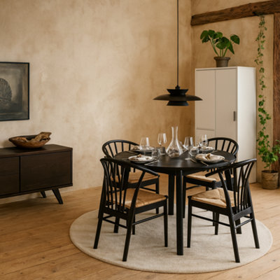 Wyld Haus Krakow Round Extending Dining Set With 4 Chairs, Matte Black - image 1